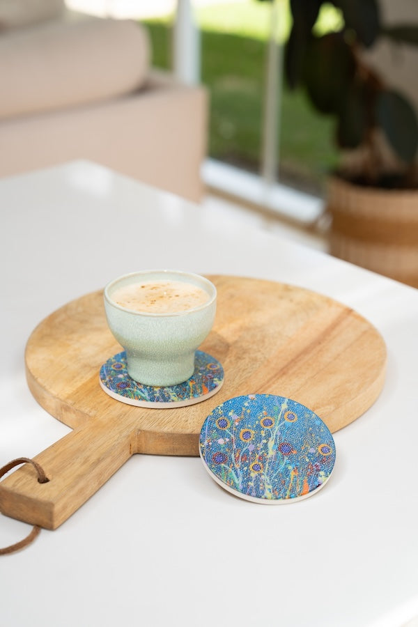 Aboriginal Morning Mist Ceramic Coaster