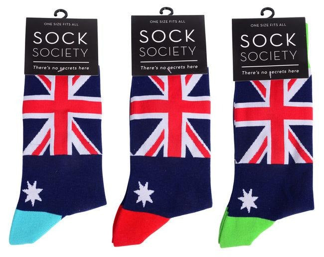 Sock Society Aussie Flag socks in three colourways