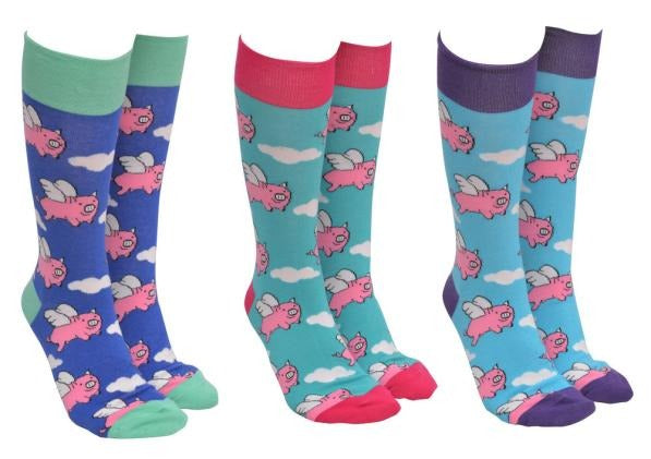 Sock Society Pigs Might Fly socks in three colourways