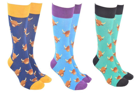 Sock Society Highland Cow socks in three colourways
