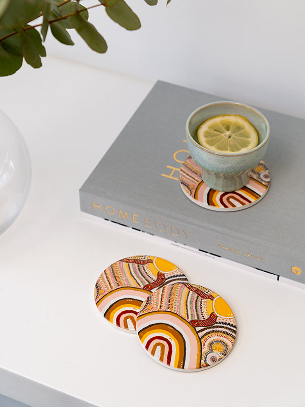 Aboriginal Journeys In The Sun Ceramic Coaster